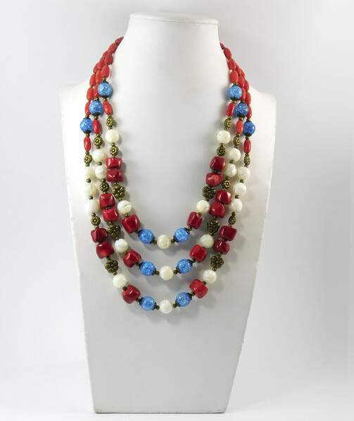 Necklace "Dilar" Coral, Mother of pearl, Sugar quartz