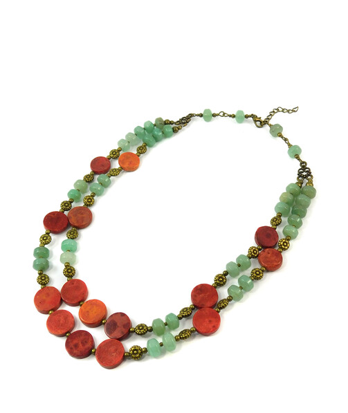 Necklace "Gizem" Sponge coral, Jade