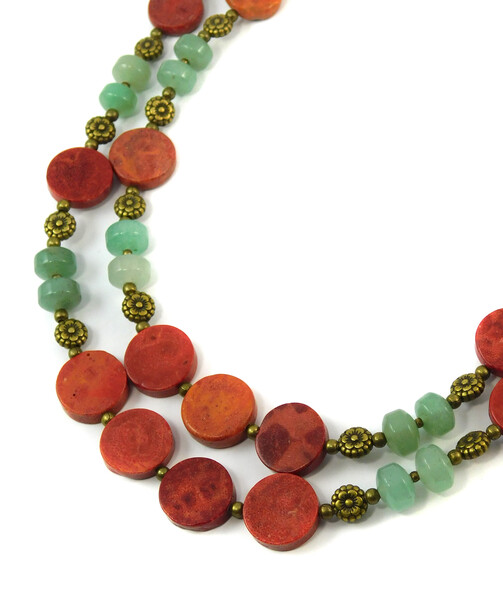 Necklace "Gizem" Sponge coral, Jade