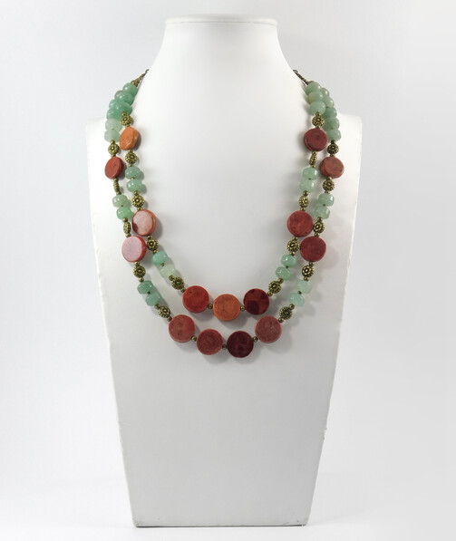 Necklace "Gizem" Sponge coral, Jade