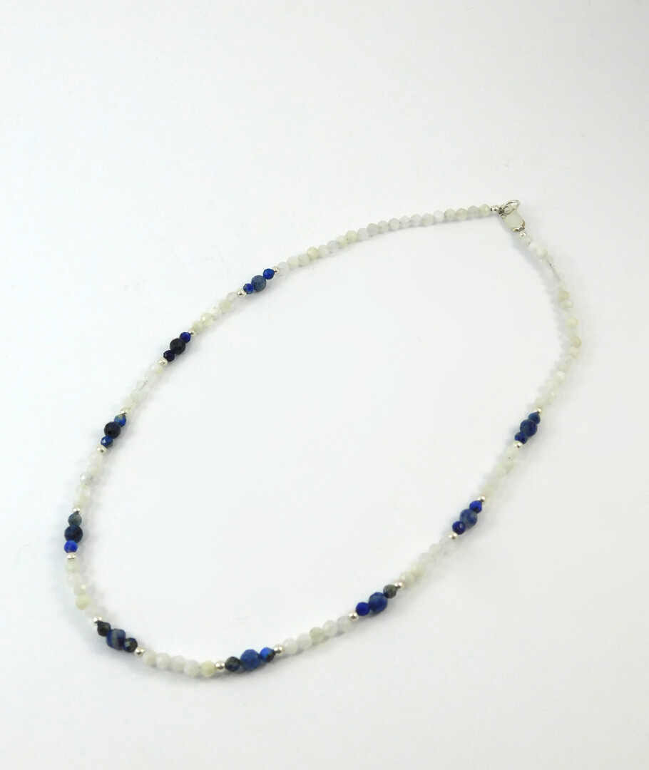 Necklace "France" Adular, Sodalite, Lapis lazuli, silver