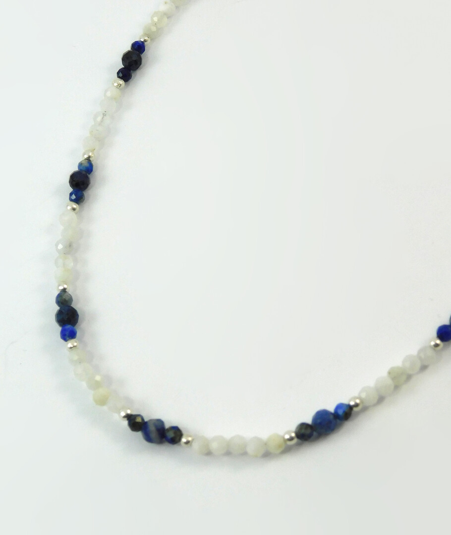 Necklace "France" Adular, Sodalite, Lapis lazuli, silver