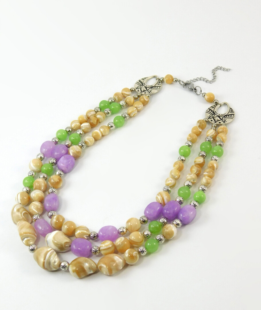 Necklace "Spring watercolor" Mother of pearl, Onyx, Amethyst