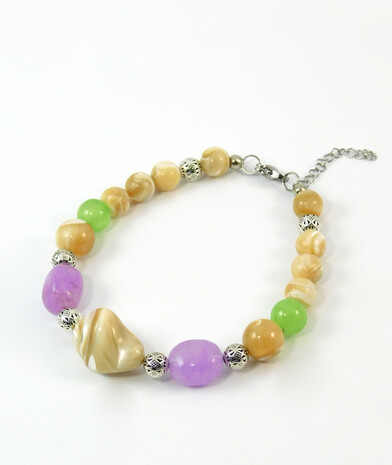 Bracelet "Spring watercolor" Mother of pearl, Onyx, Amethyst