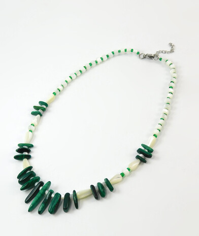 Necklace "Mercury" Malachite, Mother of pearl