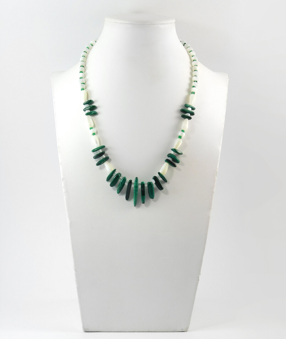 Necklace "Mercury" Malachite, Mother of pearl