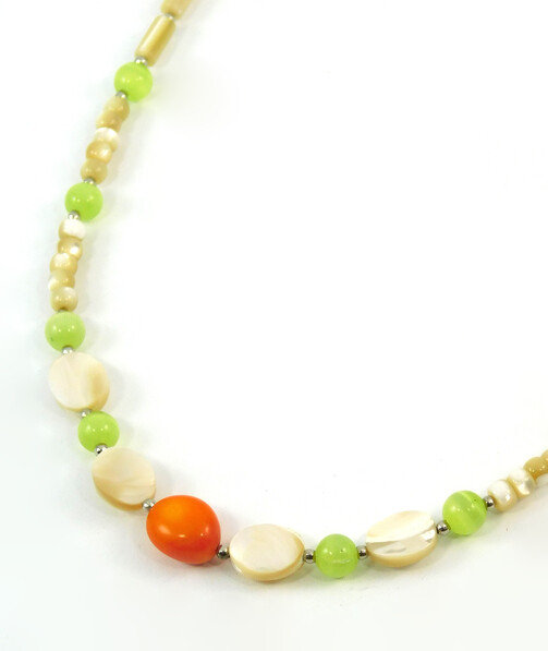 Necklace "Ray" Cat's eye, Mother of pearl, Coral