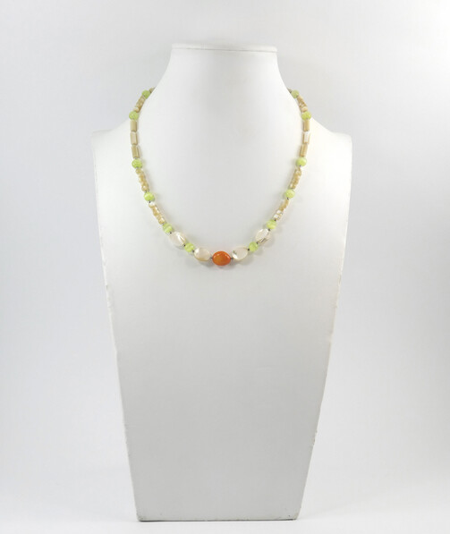 Necklace "Ray" Cat's eye, Mother of pearl, Coral