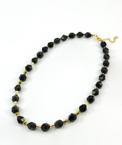 Necklace "Dark Star" Obsidian, Zircon