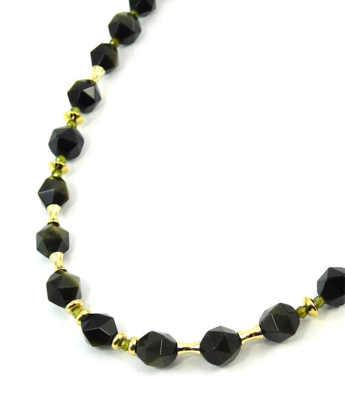 Necklace "Dark Star" Obsidian, Zircon