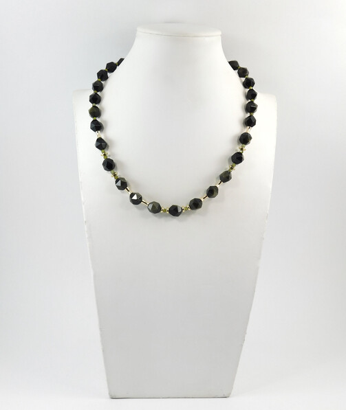 Necklace "Dark Star" Obsidian, Zircon