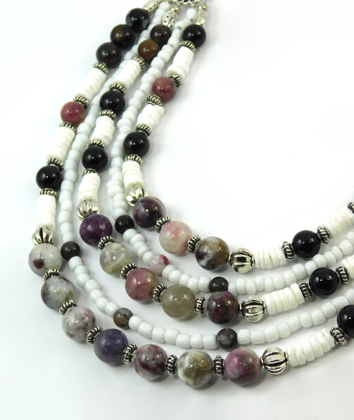 Necklace "Rainbow" Tourmaline, Skafarka shells