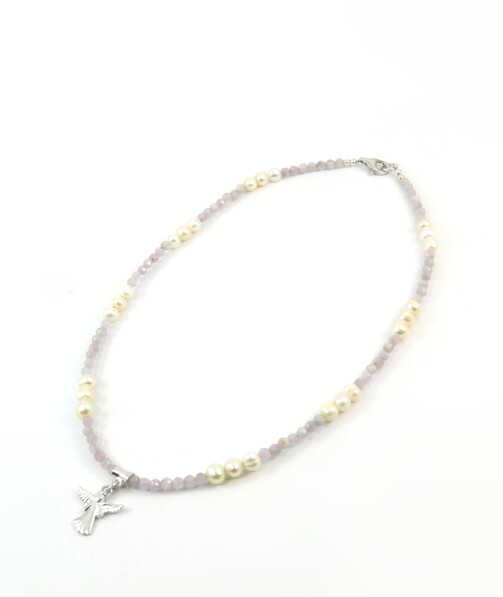 Necklace "Tonality" of Pearls, Kunzite, silver