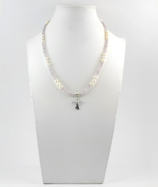 Necklace "Tonality" of Pearls, Kunzite, silver