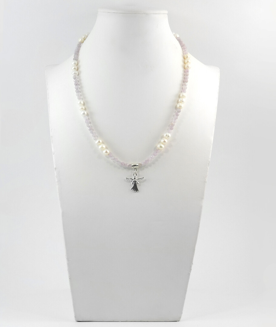 Necklace "Tonality" of Pearls, Kunzite, silver