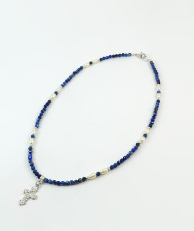 Necklace "Tonality" lapis lazuli, pearls, silver