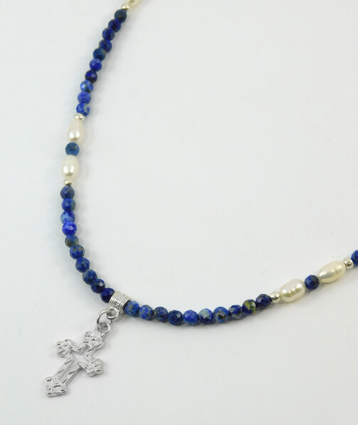 Necklace "Tonality" lapis lazuli, pearls, silver