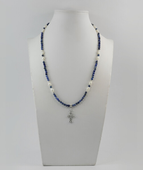 Necklace "Tonality" lapis lazuli, pearls, silver