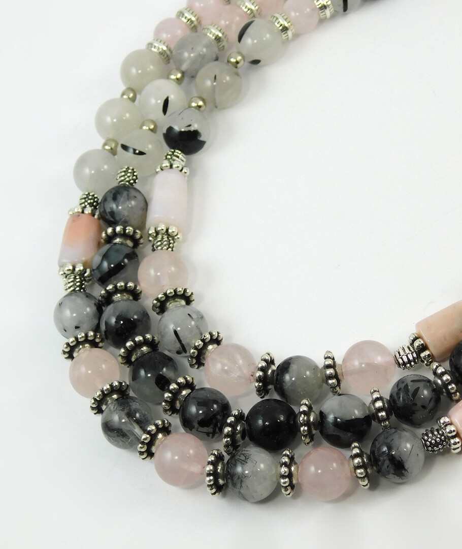 Necklace "Magic of Mists" Rutile Quartz, Rose Quartz, Opal