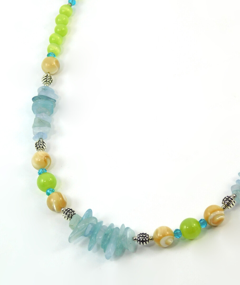 Necklace "Reflection" Cat's eye, Mother of pearl, Aquamarine