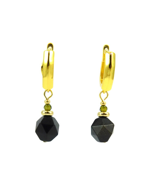 Earrings "Dark Star" Obsidian, Zircon