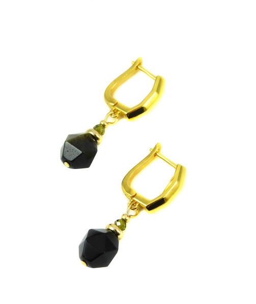 Earrings "Dark Star" Obsidian, Zircon