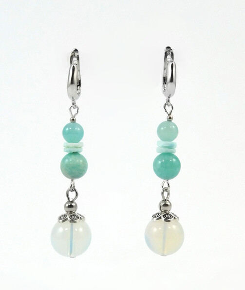 Earrings "Shine" Amazonite, Moonstone, shells Scafarki