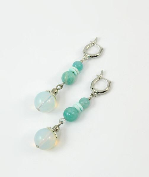 Earrings "Shine" Amazonite, Moonstone, shells Scafarki