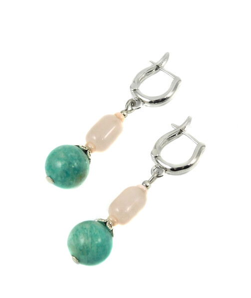 Earrings "Shade of nature" Amazonite, Rose quartz