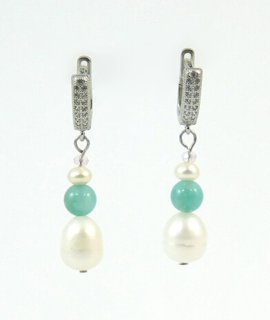 Exclusive earrings Pearls, Amazonite