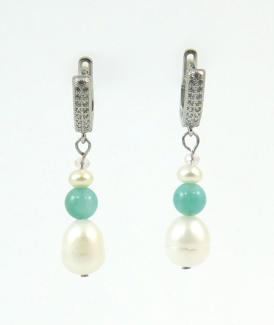 Exclusive earrings Pearls, Amazonite