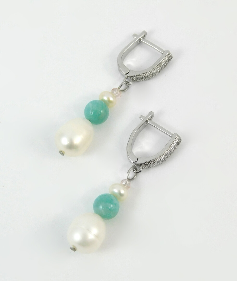 Exclusive earrings Pearls, Amazonite