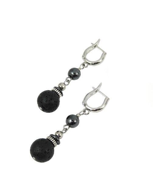 Earrings "Fiery Echo" Lava, Hematite