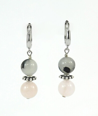 Earrings "Magic of mists" Rutile quartz, Rose quartz