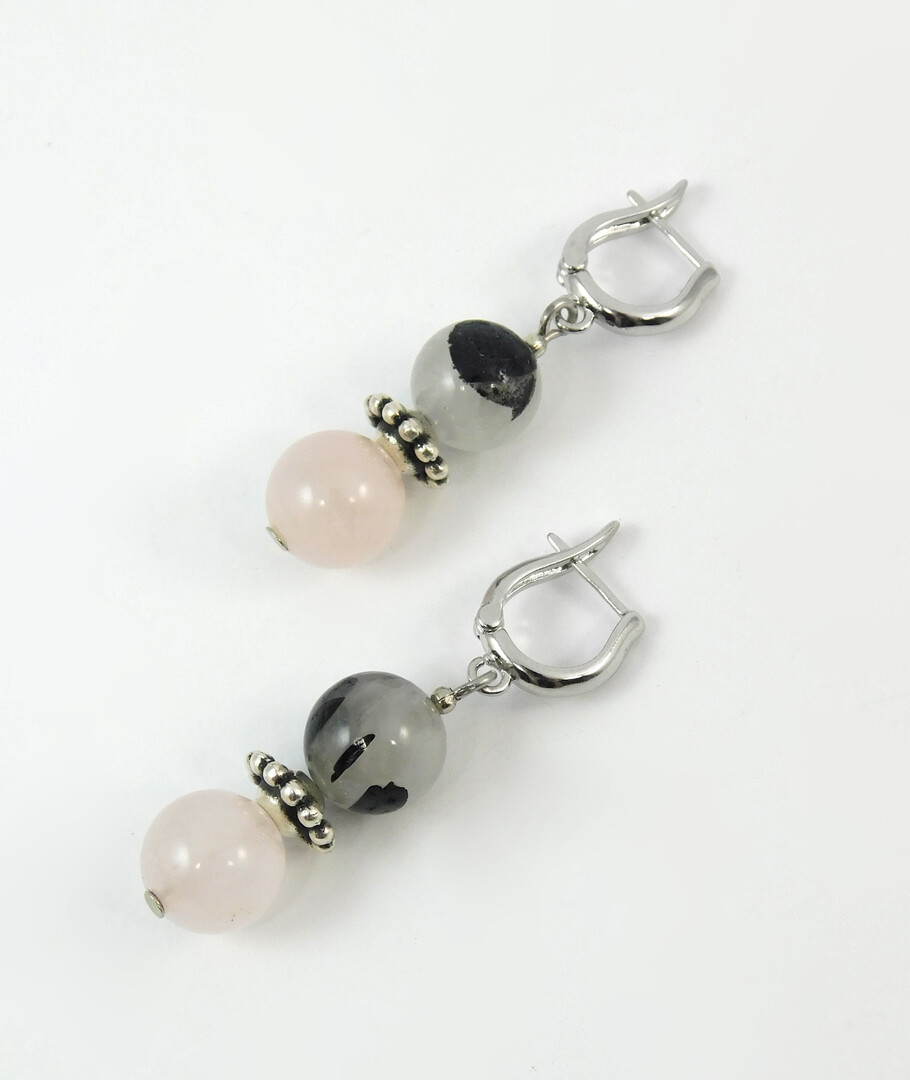 Earrings "Magic of mists" Rutile quartz, Rose quartz