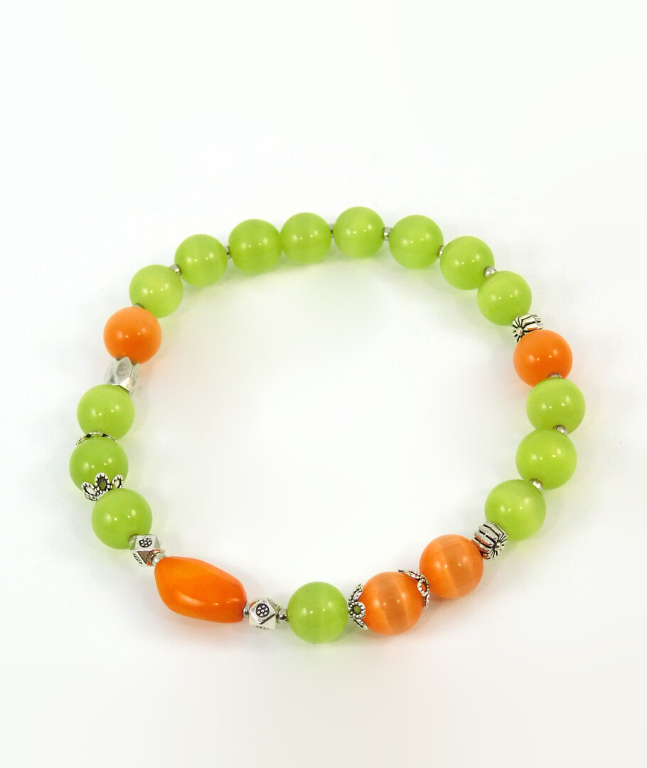 Bracelet "Spring colors" Coral, Cat's eye