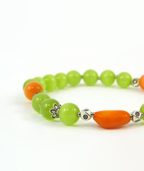 Bracelet "Spring colors" Coral, Cat's eye