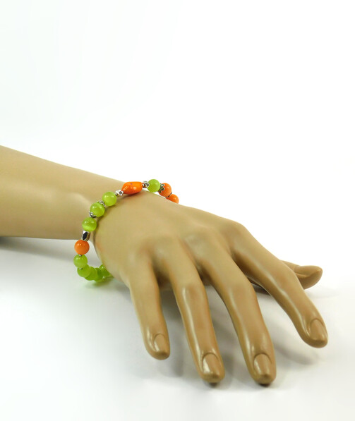 Bracelet "Spring colors" Coral, Cat's eye