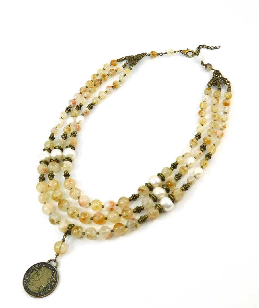 Necklace "Lemon" Citrine, Pearls