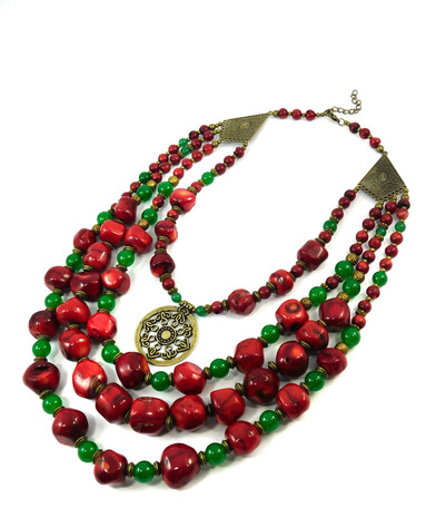 Necklace "Poppy Fields" Coral, Chrysoprase