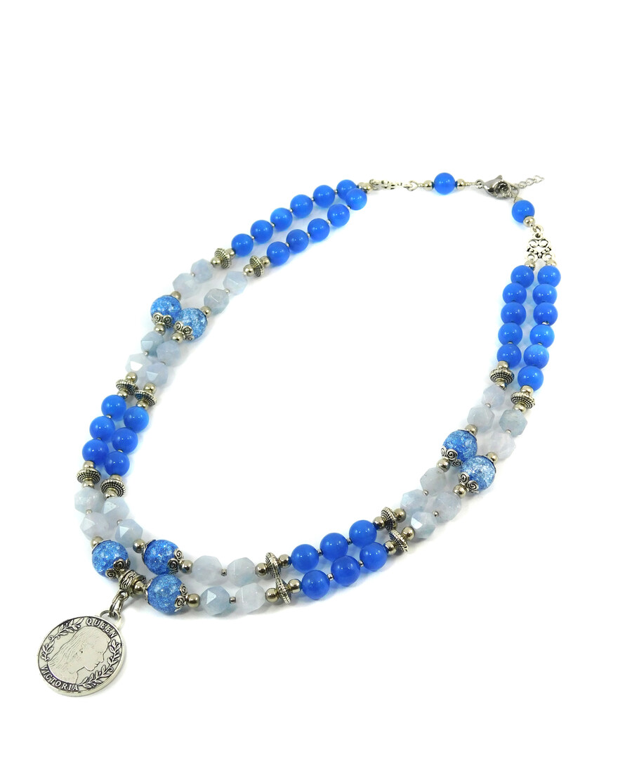 Necklace "Hyacinth" Aquamarine, Cat's eye, Sugar quartz