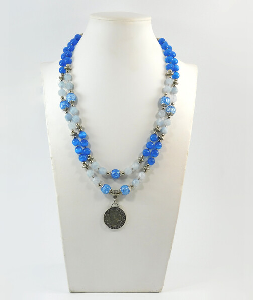 Necklace "Hyacinth" Aquamarine, Cat's eye, Sugar quartz