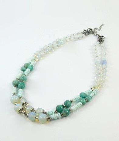 Necklace "Shine" Amazonite, Moonstone, Skafarki shells