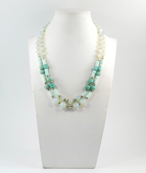 Necklace "Shine" Amazonite, Moonstone, Skafarki shells