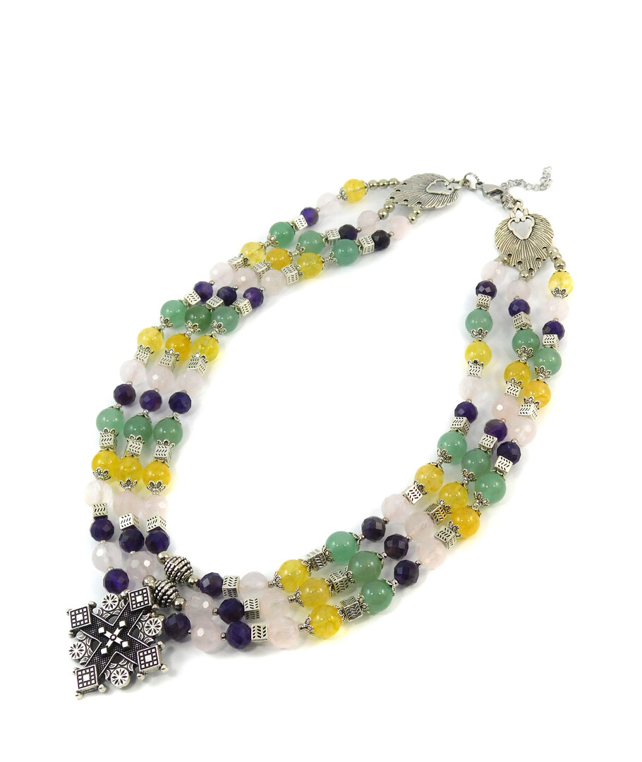 Necklace "Hutsul Motifs" Citrine, Rose Quartz, Amethyst, Jade