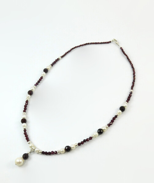 Necklace "Magnetism" Pearls, Garnet, silver