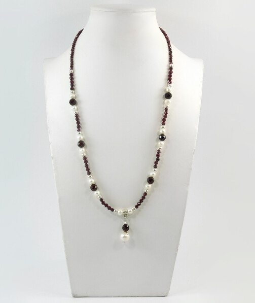 Necklace "Magnetism" Pearls, Garnet, silver