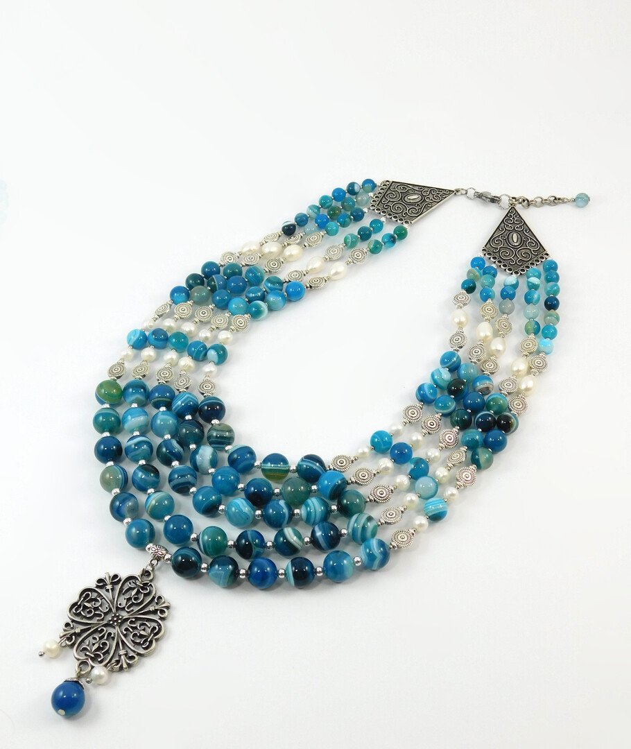 Necklace "Ocean" Agate, Pearls