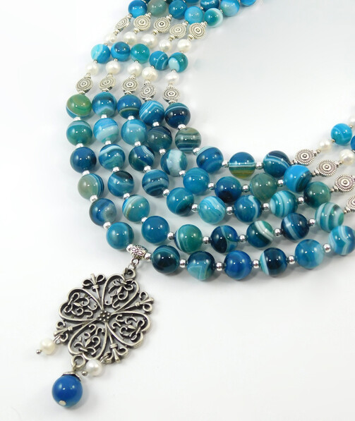 Necklace "Ocean" Agate, Pearls