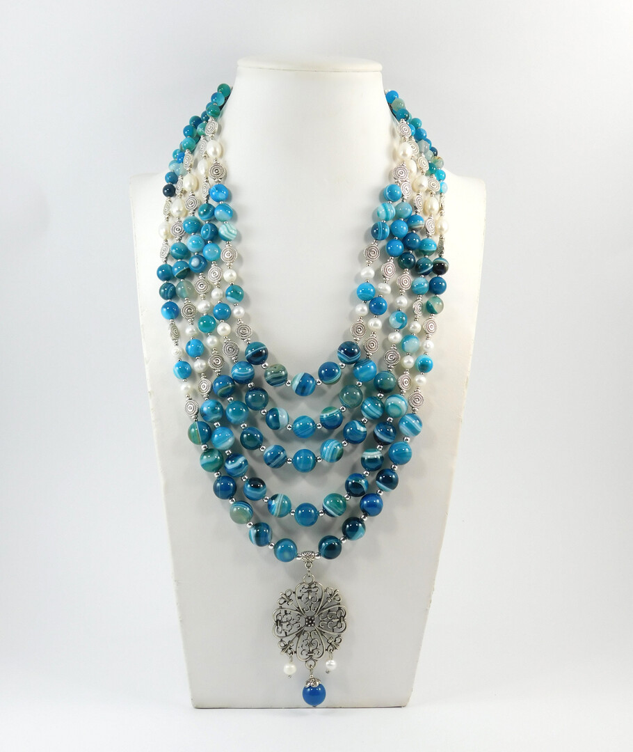 Necklace "Ocean" Agate, Pearls